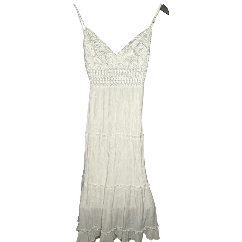 Love Tree Boho Crochet Lace Tiered Maxi Dress White M (fits S) Wedding Guest
